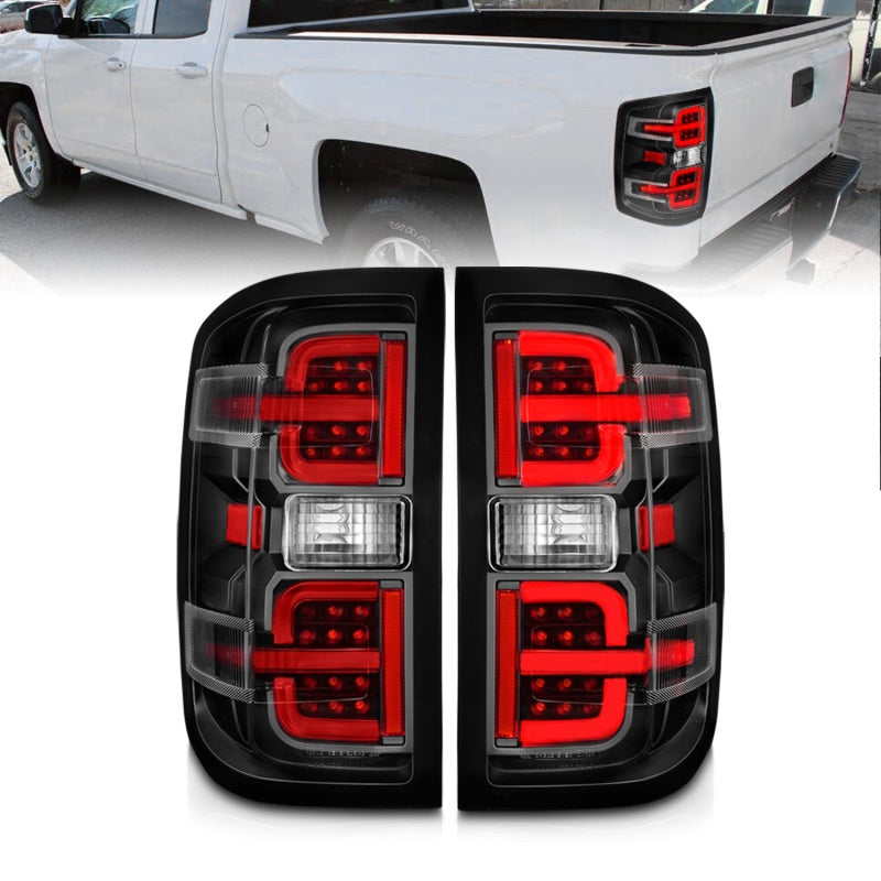 ANZO 15-19 Chevy Silverado 2500HD/3500HD (Halgn Only) LED Tail Lights w/Black Light Bar & Clear Lens - eliteracefab.com