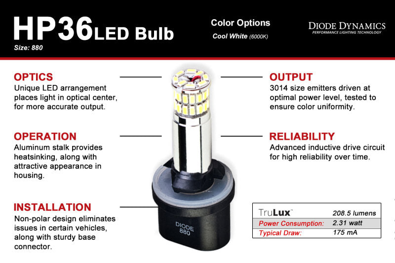 Diode Dynamics 880 HP36 LED Bulb - Cool - White (Pair) Diode Dynamics