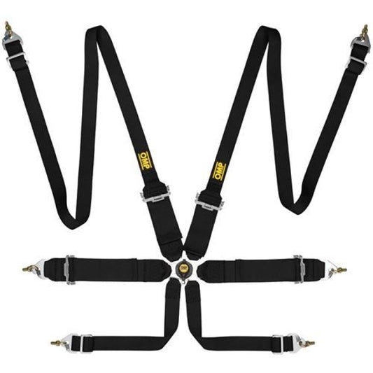 OMP FIRST 3+2 6-Point Pull-Up Racing Harness - Black - FIA 8853-2016 - DA0-0204-B02-071