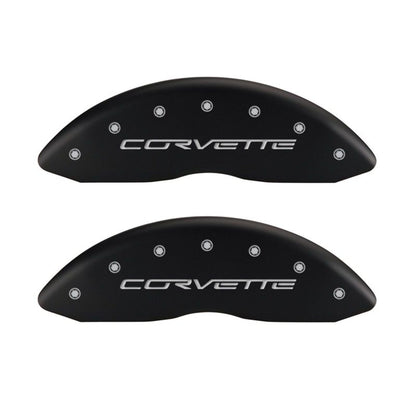 MGP 4 Caliper Covers Engraved Front & Rear C6/Corvette Red finish silver ch - eliteracefab.com