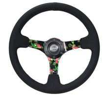 Load image into Gallery viewer, NRG Reinforced Steering Wheel (350mm / 3in. Deep) Black Suede w/ 5mm Floral 3-Spoke Center - RST-036TROP-S