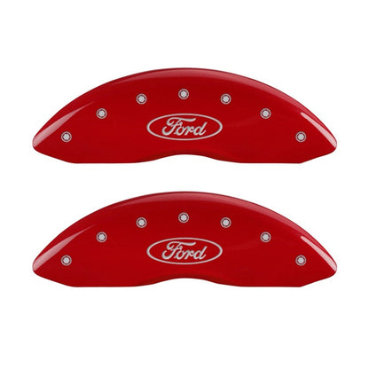 MGP Front set 2 Caliper Covers Engraved Front Oval logo/Ford Red finish silver ch MGP