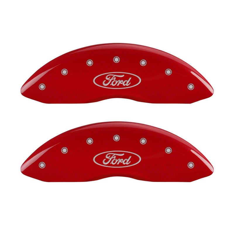 MGP Front set 2 Caliper Covers Engraved Front Oval logo/Ford Red finish silver ch MGP