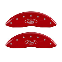 Load image into Gallery viewer, MGP Front set 2 Caliper Covers Engraved Front Oval logo/Ford Red finish silver ch MGP