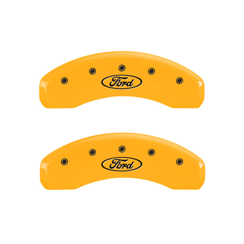 MGP 4 Caliper Covers Engraved Front & Rear Oval logo/Ford Yellow finish black ch MGP