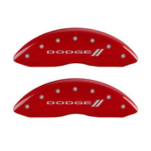 Load image into Gallery viewer, MGP 4 Caliper Covers Engraved Front &amp; Rear With stripes/Dodge Red finish silver ch MGP