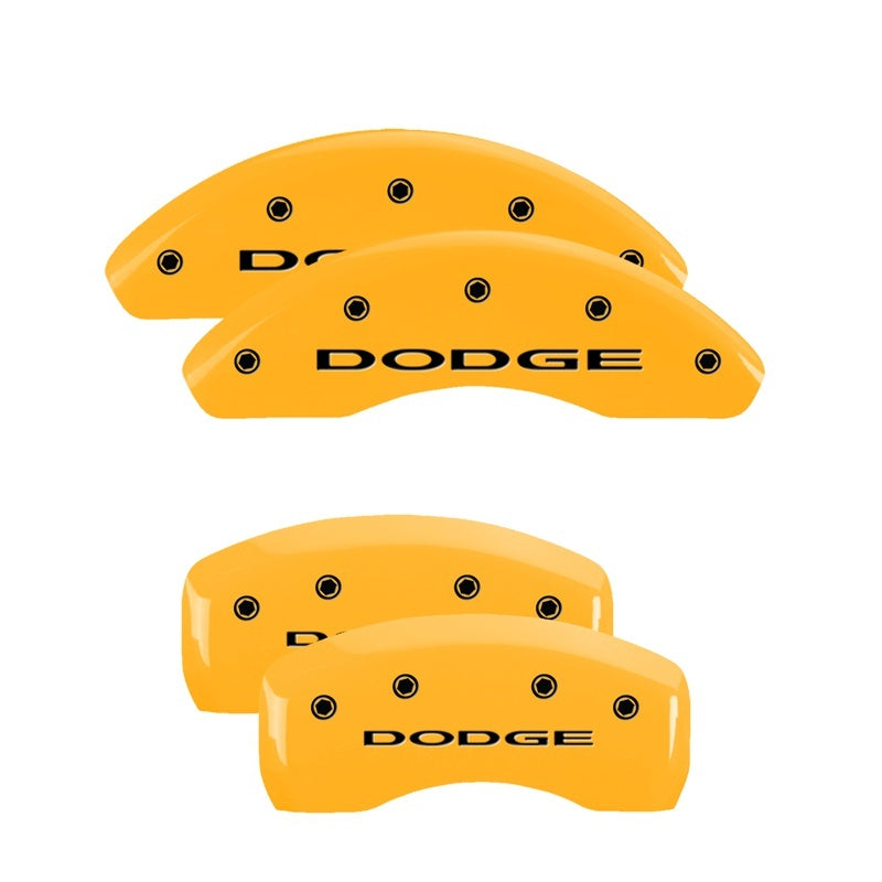 MGP 4 Caliper Covers Engraved Front & Rear With out stripes/Dodge Yellow finish black ch MGP