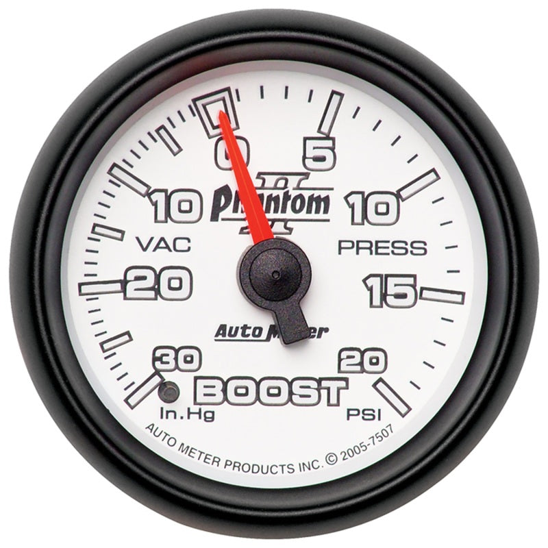 Autometer Phantom II 52.4mm Mechanical Vacuum / Boost Gauge 30 In. HG/20 PSI 7507