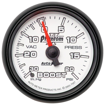 Autometer Phantom II 52.4mm Mechanical Vacuum / Boost Gauge 30 In. HG/20 PSI 7507