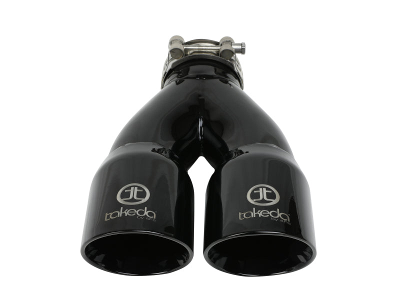 aFe Takeda 2.5in 304 Stainless Steel Clamp-on Exhaust Tip 2.5in Inlet 3in Dual Outlet - Black - eliteracefab.com