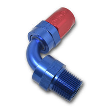 Load image into Gallery viewer, Russell Performance -12 AN Red/Blue 90 Deg Full Flow Swivel Pipe Thread Hose End (With 1/2in NPT)