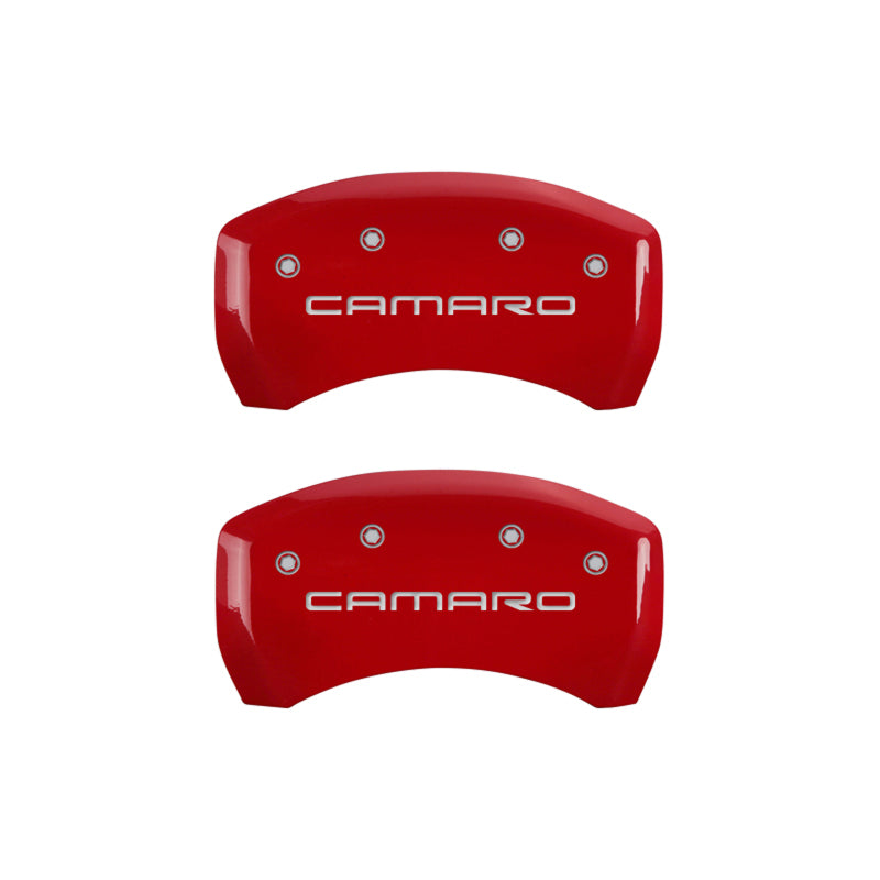 MGP 4 Caliper Covers Engraved Front & Rear Gen 4/Camaro Red finish silver ch MGP