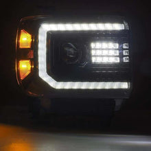 Load image into Gallery viewer, AlphaRex 14-18 GMC Sierra LUXX LED Proj Headlights Plnk Style Alpha Blk w/Activ Light/Seq Signal/DRL - eliteracefab.com