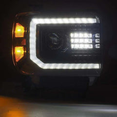 AlphaRex 14-18 GMC Sierra LUXX LED Proj Headlights Plnk Style Alpha Blk w/Activ Light/Seq Signal/DRL - eliteracefab.com