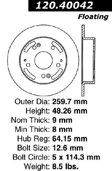 CENTRIC 97-01 ACURA INTEGRA / 02-06 RSX REAR PERFORMANCE ROTOR, 120.40042 - eliteracefab.com