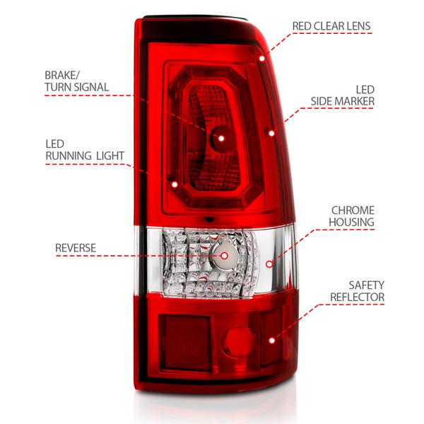 ANZO 2001-2011 Ford Ranger LED Tail Lights w/ Light Bar Chrome Housing Clear Lens - eliteracefab.com