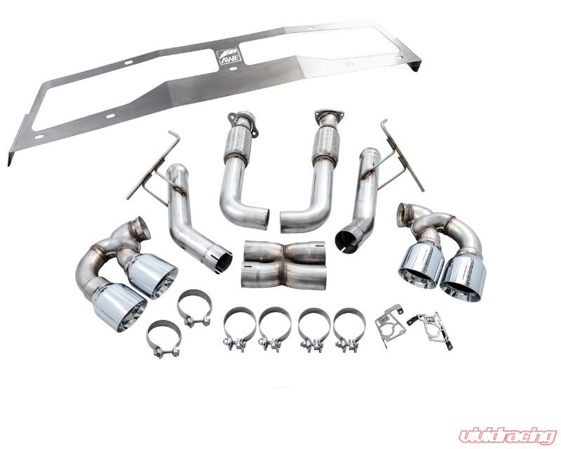 AWE Tuning 2020 Chevrolet Corvette (C8) Touring Edition Exhaust - Quad Chrome Silver Tips - eliteracefab.com