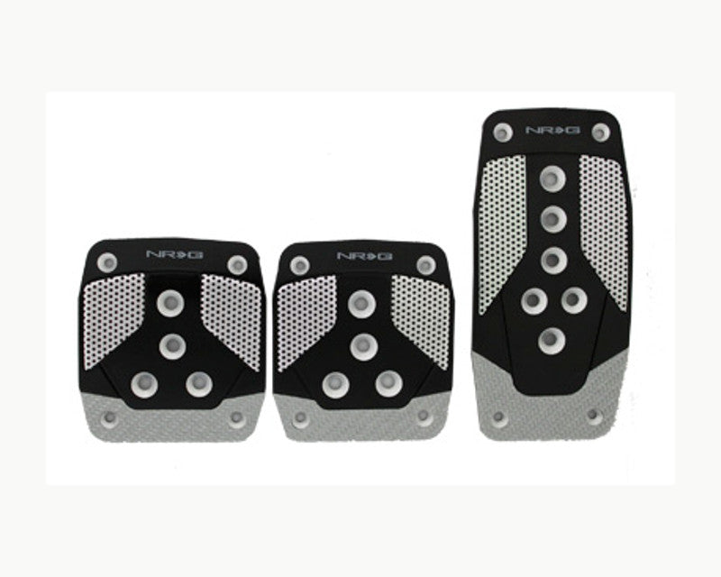 NRG Black with Silver Carbon Automatic Aluminum Sport Pedal Universal - eliteracefab.com