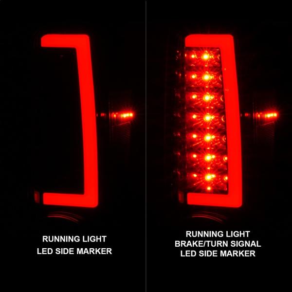ANZO 2007-2013 GMC Sierra LED Tail Lights w/ Light Bar Black Housing Smoke Lens - eliteracefab.com