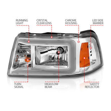 Load image into Gallery viewer, ANZO 2001-2011 Ford Ranger Crystal Headlights w/ Light Bar Chrome Housing - eliteracefab.com