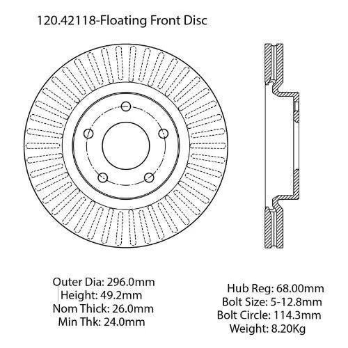 CENTRIC 13-15 NISSAN ALTIMA FRONT PERFORMANCE ROTOR, 120.42118 - eliteracefab.com