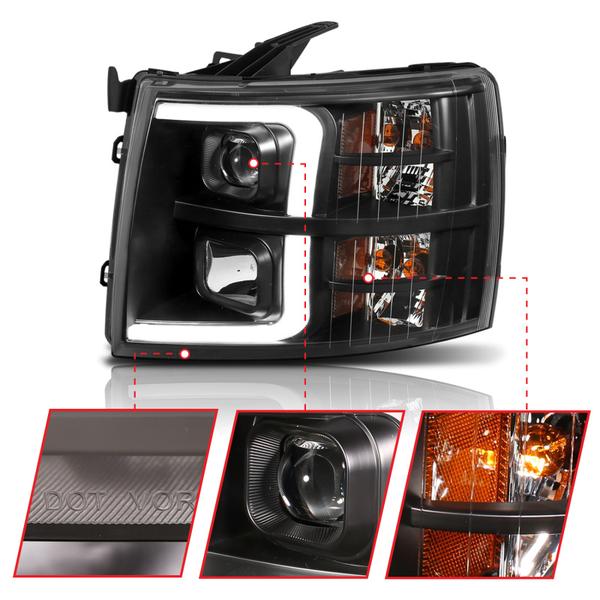 ANZO 2004-2008 Ford F-150 Projector Headlights w/ Light Bar Black Housing - eliteracefab.com