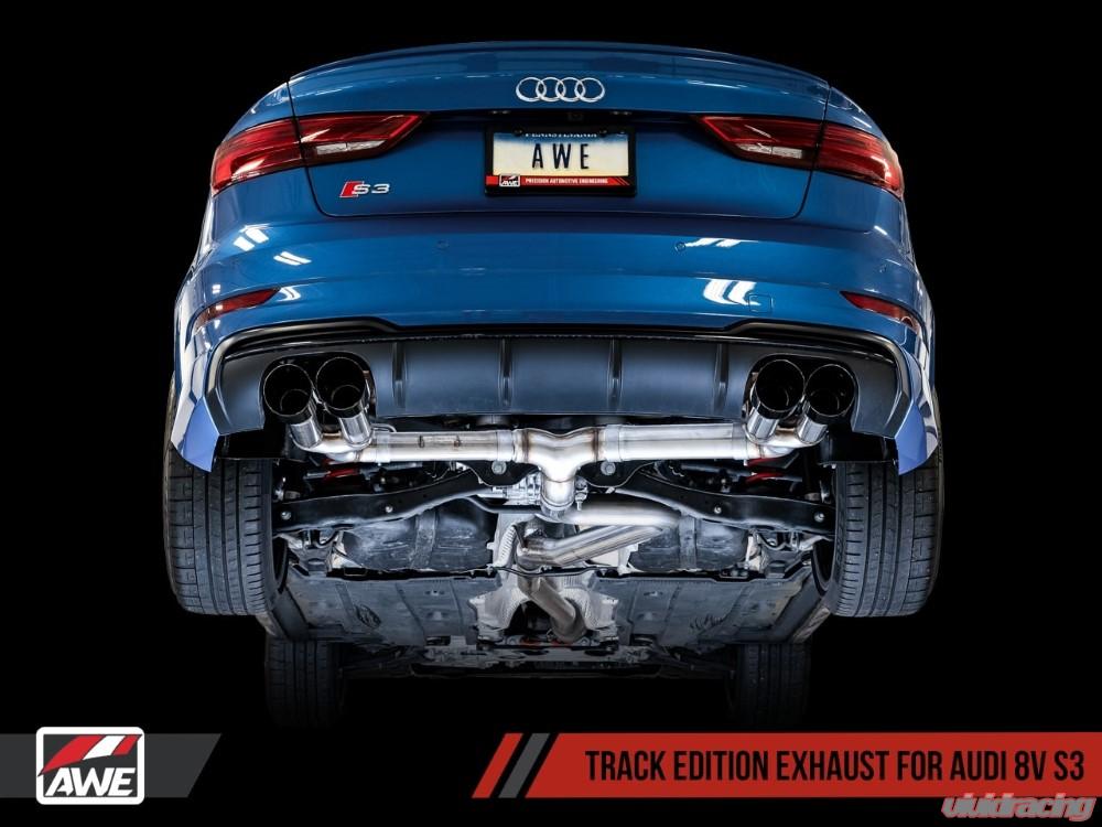 AWE Tuning Audi 8V S3 Track Edition Exhaust w/Chrome Silver Tips 102mm - eliteracefab.com