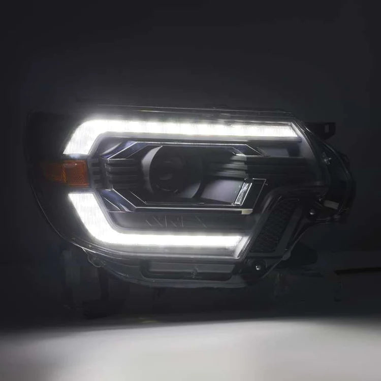 AlphaRex 12-15 Toyota Tacoma LUXX LED Projector Headlights Plank Style Black w/DRL - eliteracefab.com