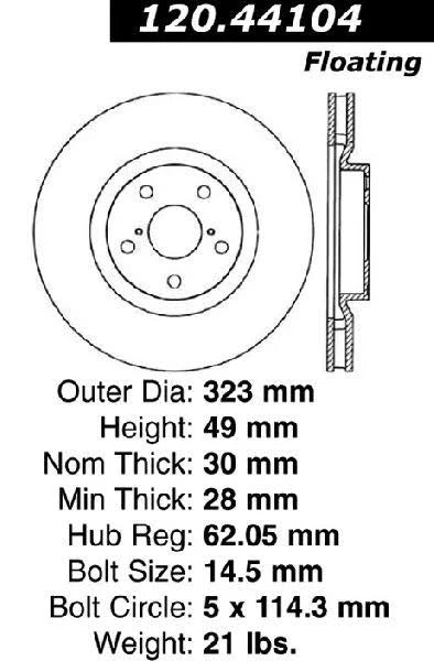 CENTRIC 5/93-98 TOYOTA SUPRA TURBO FRONT RIGHT PERFORMANCE ROTOR, 120.44104 - eliteracefab.com