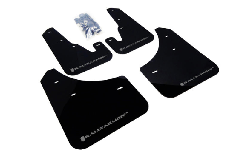 Rally Armor UR Mudflaps Urethane - Mazda 3 2004-2009 (inc. 2007-2009 Mazdaspeed3) - Black/SIlver - eliteracefab.com