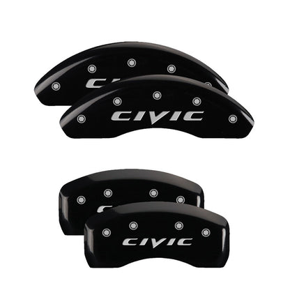 MGP 4 Caliper Covers Engraved Front 2015/Civic Engraved Rear 2015/Civic Black finish silver ch MGP