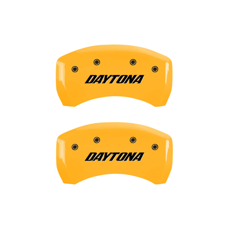 MGP 4 Caliper Covers Engraved Front & Rear Daytona Yellow finish black ch MGP