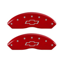 Load image into Gallery viewer, MGP Front set 2 Caliper Covers Engraved Front Bowtie Red finish silver ch MGP