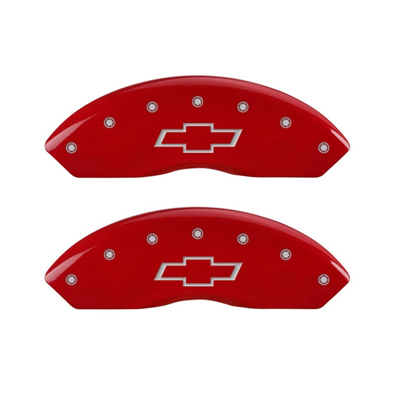 MGP Front set 2 Caliper Covers Engraved Front Bowtie Red finish silver ch MGP