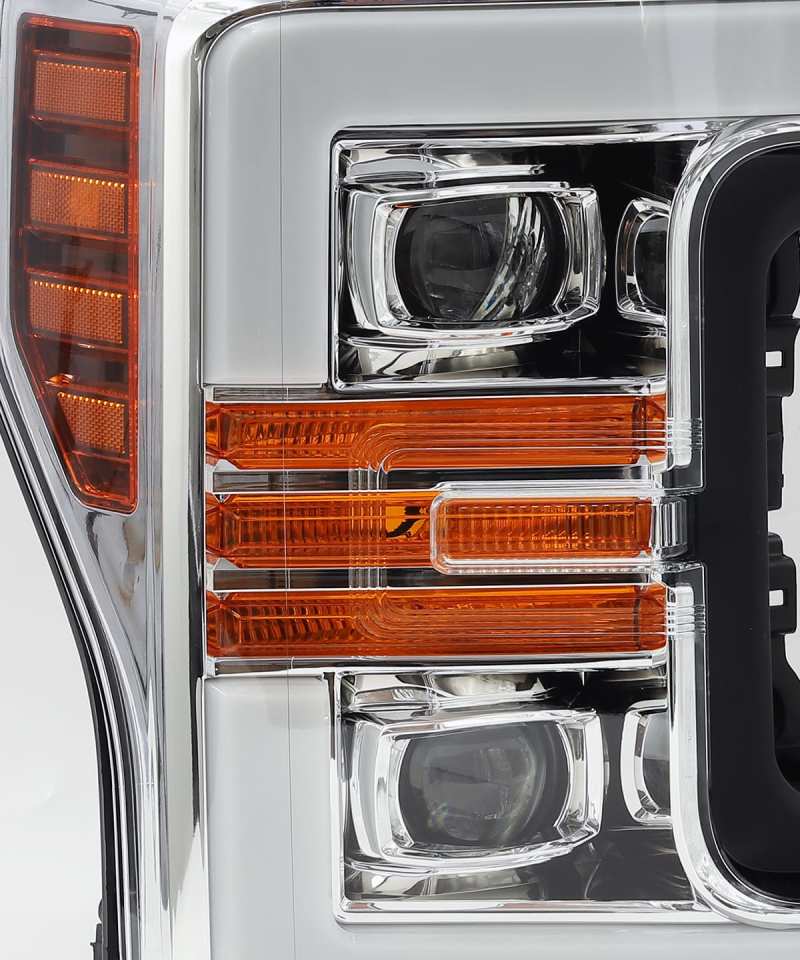 AlphaRex 880107 17-19 Ford F-250 SD PRO-Series Proj Headlights Plank Style Chrome w/Activ Light/Seq Signal