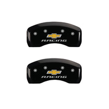 Load image into Gallery viewer, MGP 4 Caliper Covers Engraved Front &amp; Rear Chevy racing Black finish silver ch MGP