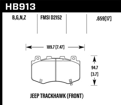 Hawk 18-19 Jeep Grand Cherokee Performance Ceramic Street Front Brake Pads - eliteracefab.com