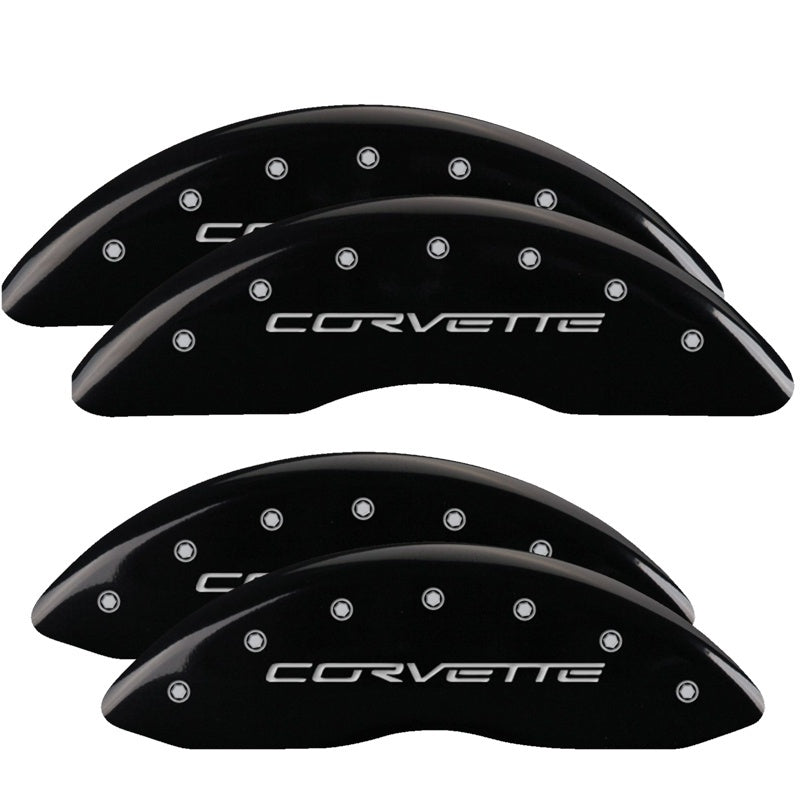 MGP 4 Caliper Covers Engraved Front & Rear C6/Corvette Black finish silver ch MGP