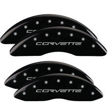 Load image into Gallery viewer, MGP 4 Caliper Covers Engraved Front &amp; Rear C6/Corvette Black finish silver ch MGP