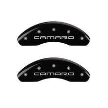 Load image into Gallery viewer, MGP 4 Caliper Covers Engraved Front &amp; Rear Gen 4/Camaro Black finish silver ch MGP