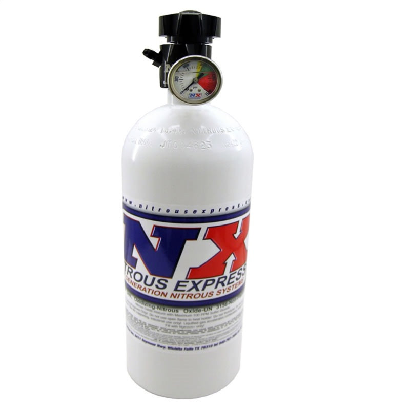 Nitrous Express 15lb Bottle w/Lightning 500 Valve (6.89 Dia x 26.69 Tall) w/Gauge - eliteracefab.com