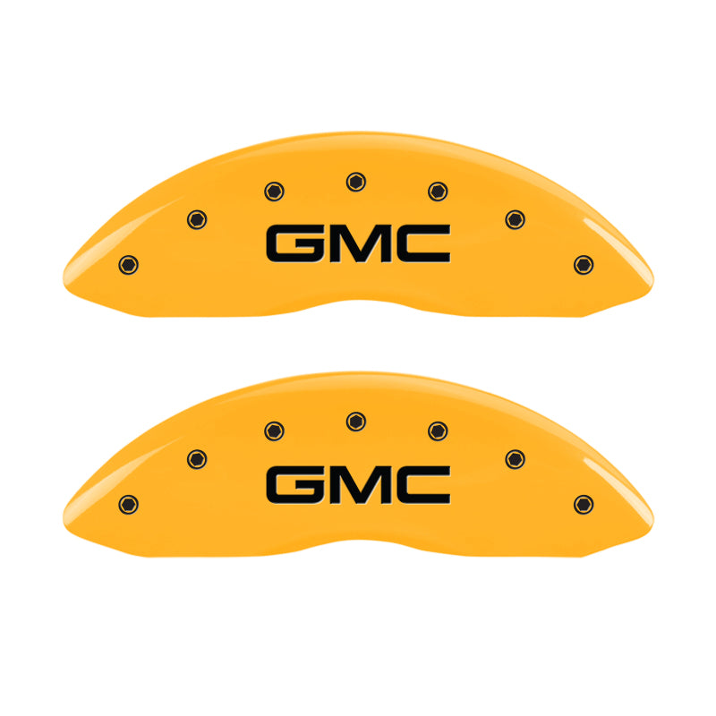 MGP Front set 2 Caliper Covers Engraved Front GMC Yellow finish black ch MGP