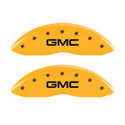MGP Front set 2 Caliper Covers Engraved Front GMC Yellow finish black ch MGP