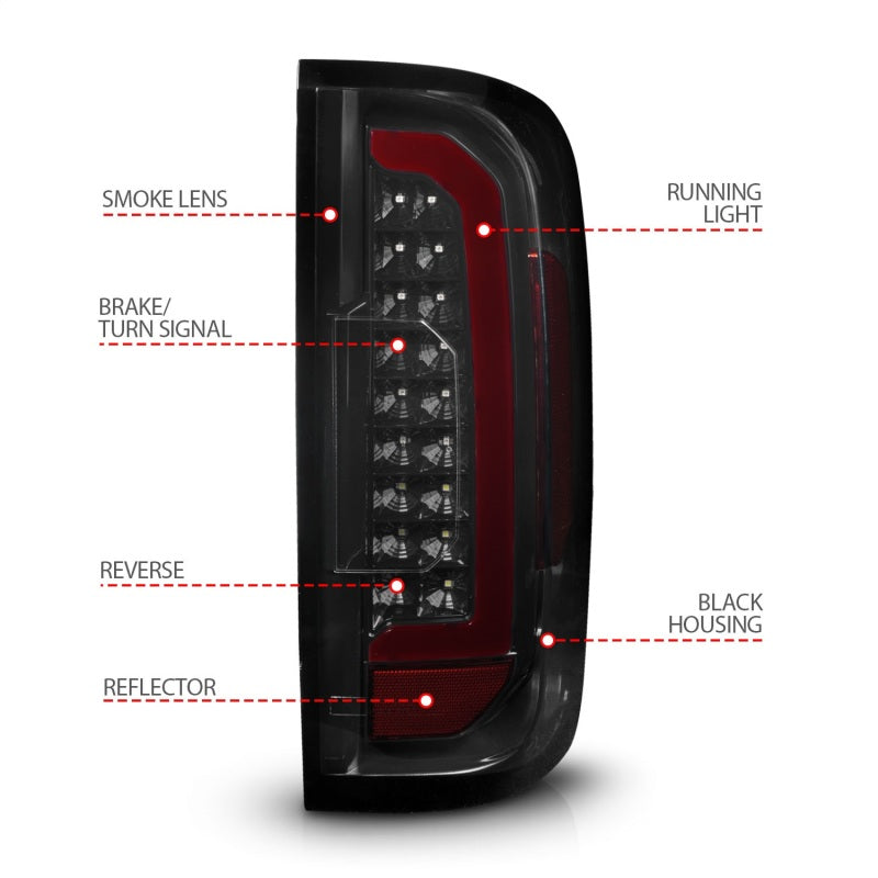 ANZO 15-21 Chevrolet Colorado Full LED Tail Lights w/ Red Lightbar Black Housing Smoke Lens - eliteracefab.com