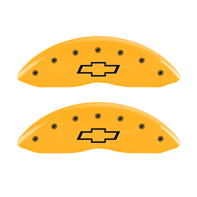 MGP 4 Caliper Covers Engraved F & R Bowtie Yellow Finish Black Char 2002 Chevrolet Silverado 1500 MGP