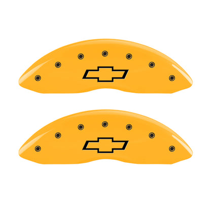 MGP 4 Caliper Covers Engraved Front & Rear Bowtie Yellow Finish Black Char 2005 Chevrolet Astro MGP