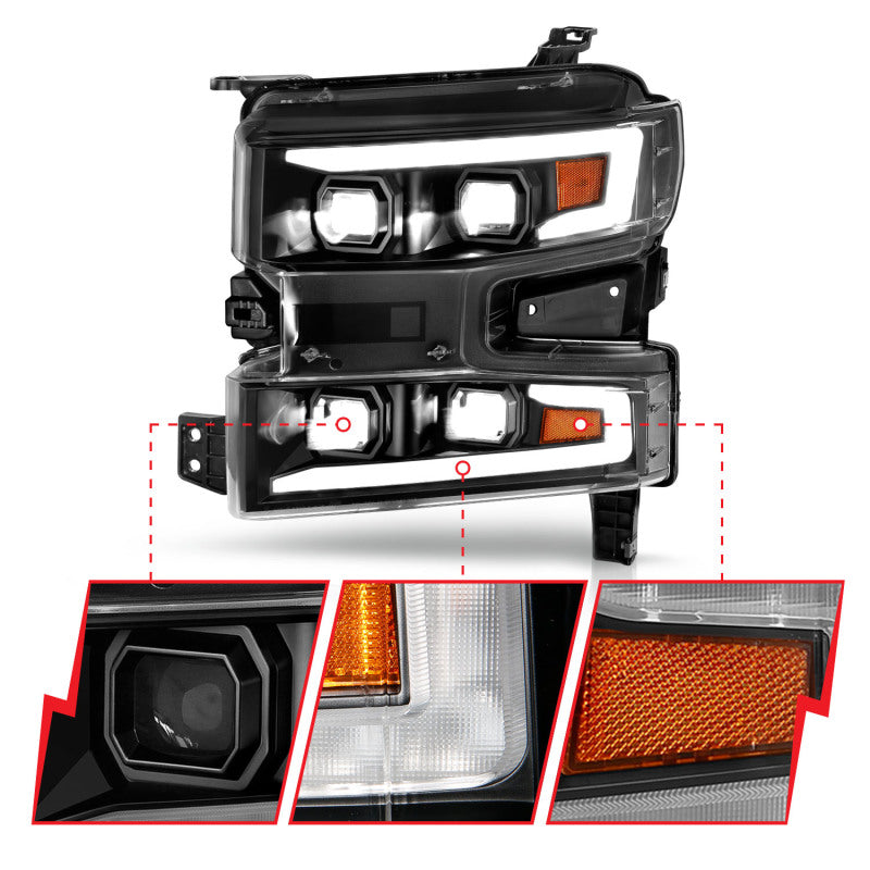 ANZO 19-22 Chevrolet Silverado 1500 LED Proj HL w/Lgt Bar SwBk Seq. Blk w/In. Light - Passenger Side ANZO