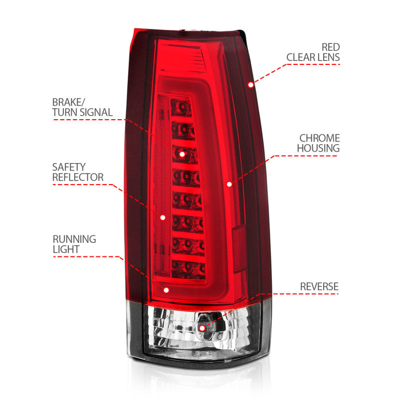 ANZO 1999-2000 Cadillac Escalade LED Taillights Chrome Housing Red/Clear Lens Pair - eliteracefab.com