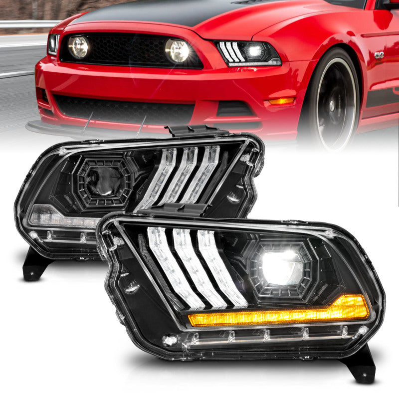 ANZO 13-14 Ford Mustang (w/ Factory HID/Xenon HL only) Projector Headlights w/Light Bar Black