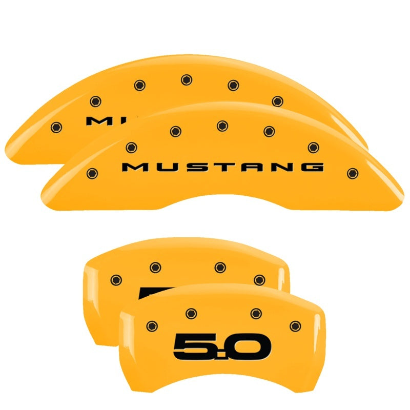 MGP 4 Caliper Covers Engraved Front 2015/Mustang Engraved Rear 2015/50 Yellow finish black ch MGP